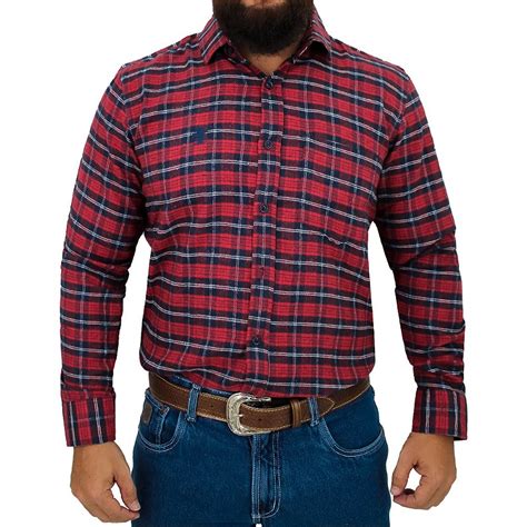 Camisa Manga Longa Sacudido S Masculina Xadrez Flanelado Vermelho