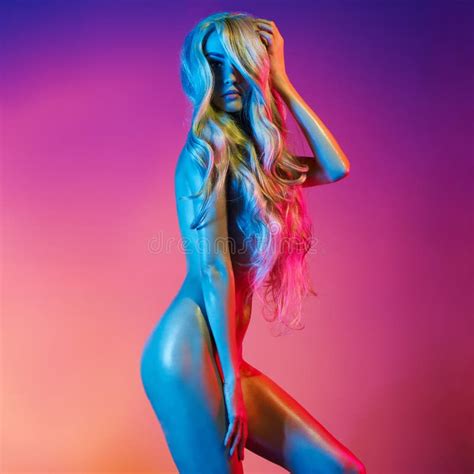 Nude Blonde In Colorful Light Stock Image Image Of Hairs Club 91669565