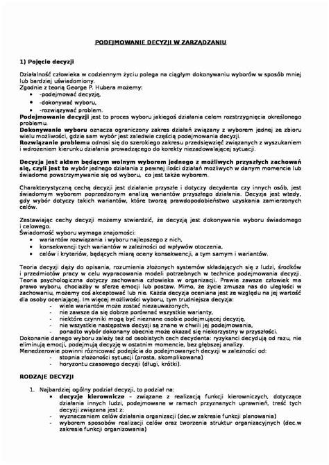 Podejmowanie decyzji w zarządzaniu - Notatek.pl