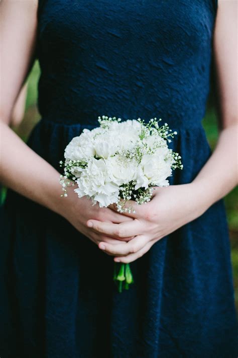 Bridesmaid White Carnation Bouquet. Winter Wedding in Navy | White ...