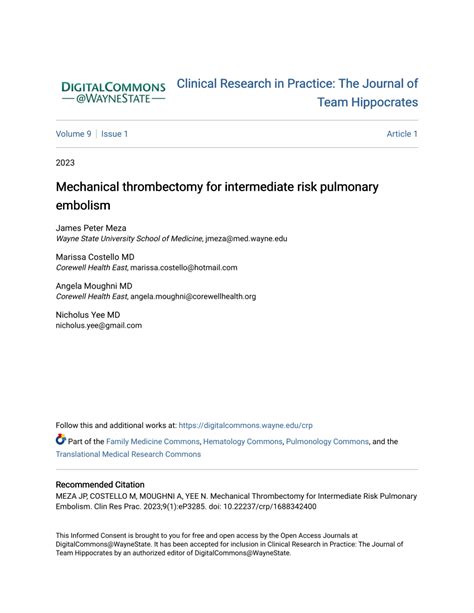 PDF Informed Consent Mechanical Thrombectomy For Intermediate Risk