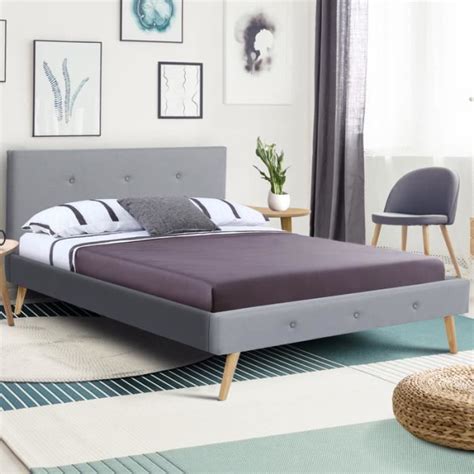 Id Market Lit Double Scandinave Oslo X Cm Tissu Gris Clair