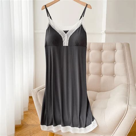 Modal Female Nightgown Sleepwear Spring Summer Suspender Nightdress Intimate Lingerie Sexy Lace