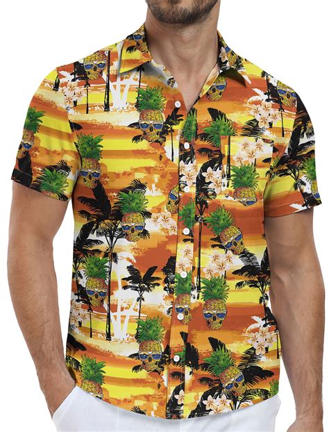 Iceglad Men S Hawaiian Shirt Short Sleeve Casual Button Down Shirt For