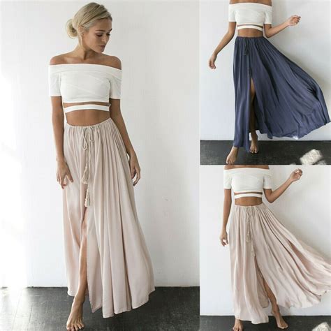 Acheter Mousseline De Soie Longue Maxi Jupe Boh Me Boho Plage Taille