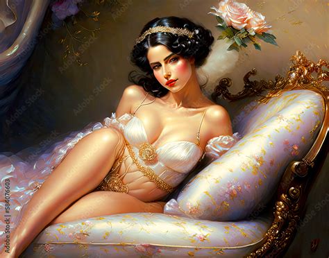Beautiful Vintage Woman In Lingerie Illustration Generative Ai Generative Ai Stock
