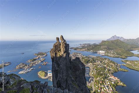 Svolvaergeita Rock Or The Goat Over Svolvaer Town In The Lofoten