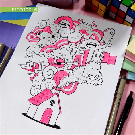 House Doodle By Pic Candle Piccandle Tumblr Doodle Pink