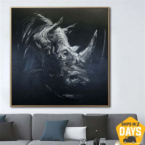 Large Rhinoceros Painting On Canvas Wild Animal Wall Art Rhino Textured ...