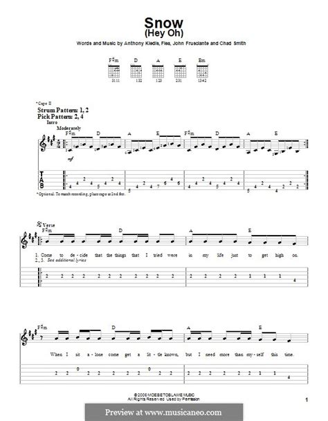 Snow Hey Oh Red Hot Chili Peppers By Flea A Kiedis C Smith J Frusciante On MusicaNeo