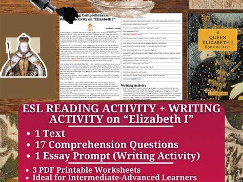 Esl Reading Comprehension Writing Activity Worksheets On Elizabeth I