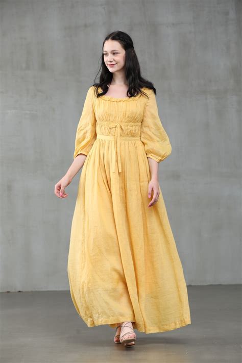 Robe en lin maxi en jaune robe à volants robe de mariée Etsy