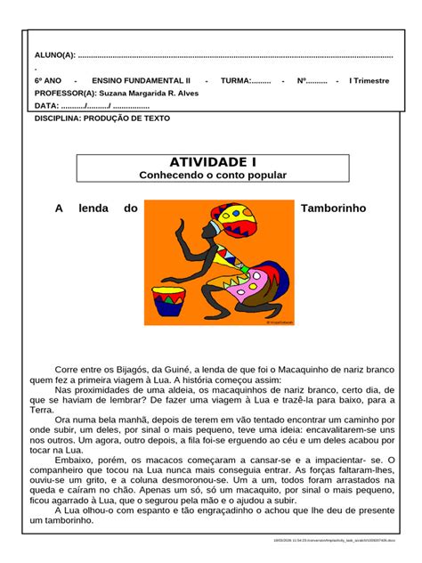 Conto Popular 6 Ano - Atividade Conto Popular I | PDF