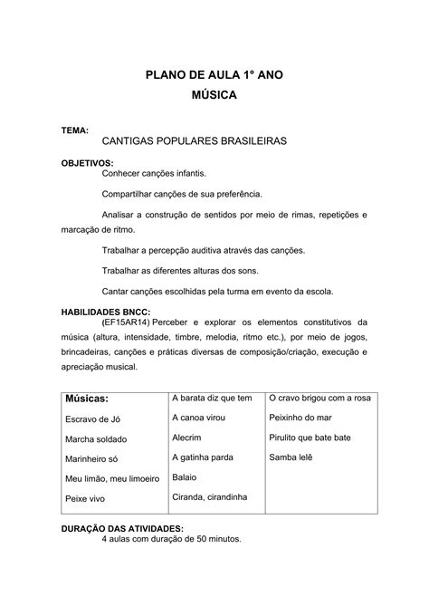 Plano De Aula De Musica Pronto - Plano De Aula Musica - FDPLEARN