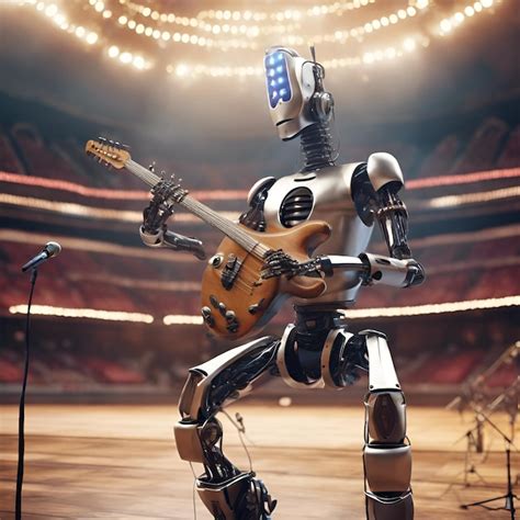 Premium Photo A Robot Musician Performing A Rock Concert In A Stadium