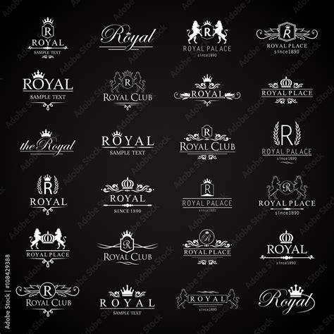 Royal Icons Set Isolated On Black Background Vector Illustrationgraphic Design Collection Of