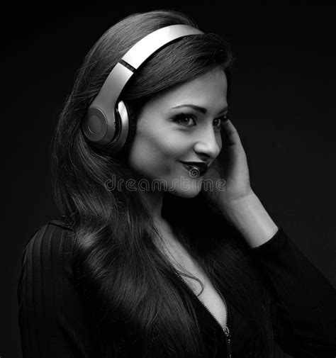 Happy Carefree Brunette Long Brown Hair Woman With Cute Calm Smile Looking Happy And Sitting On