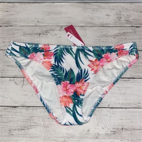 Xhilaration Bikini Bottom Womens Large White Pink Floral Cheeky NEW Swim L EBay
