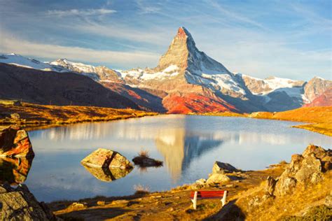 stellisee beautiful lake  matterhorn zermatt switzerland stock