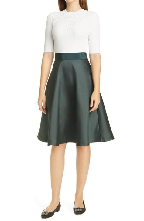 Ted Baker Dark Green Betsiyy Stitch Detail Full Skirted Mid Length