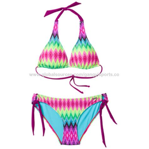 Buy Wholesale China Ladys Triangle Bikini Chlorine Resistant Swimwear All Over Print Breathable