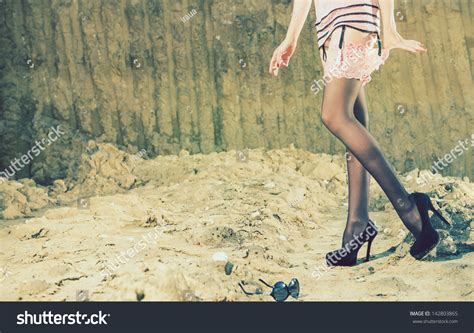 Womans Legs Heels Sexy Lingerie Outdoor Stock Photo 142803865
