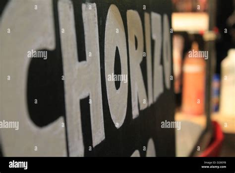 In London In Greenwich Food Market A Picture Of A Chorizo Sign In A