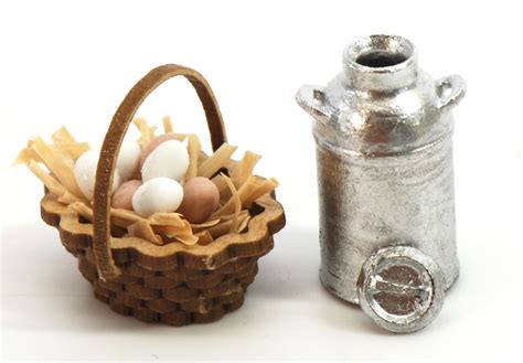 Basket With Eggs And Milk Pail Stewart Dollhouse Creations