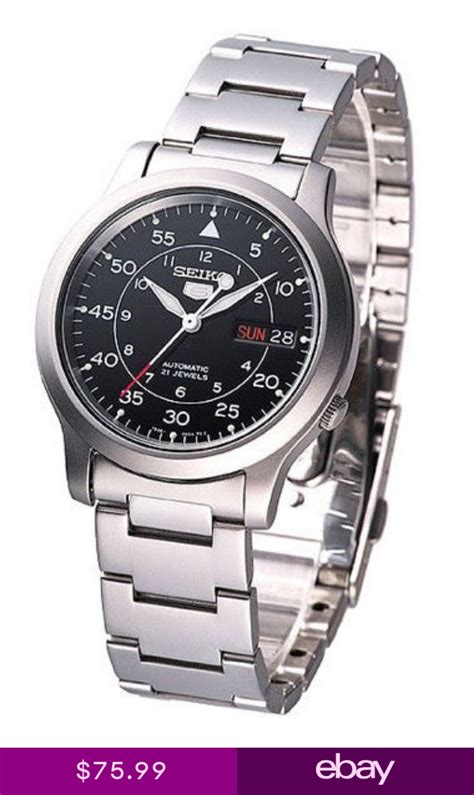 Seiko Automatic SNK809 SNK809K1 Men Black Dial Day Date Stainless Steel ...