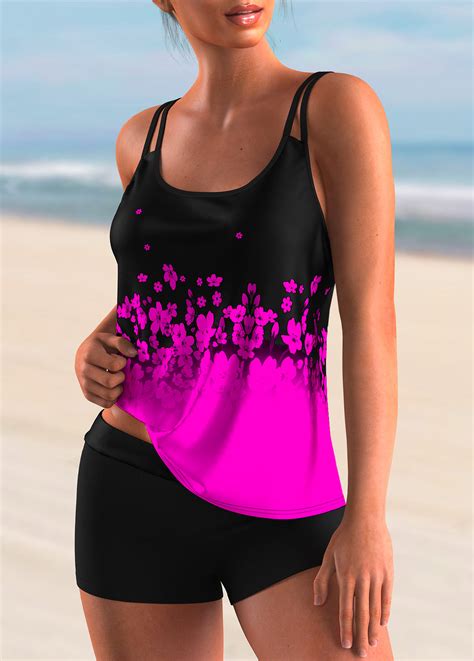 Hot Pink Floral Print Ombre Tankini Top Modlily USD 31 98