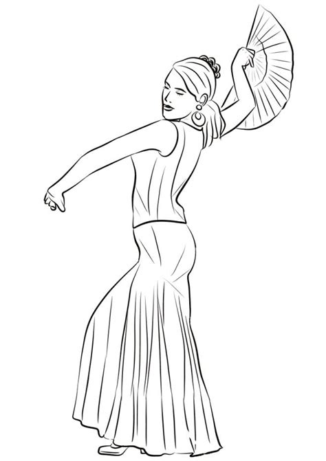 Coloriage flamenco danse folklorique espagnol dessin gratuit à imprimer