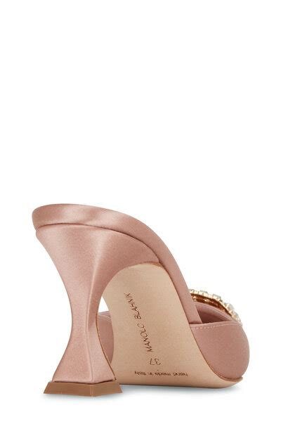 Manolo Blahnik Fabetamu Nude Satin Buckle Mule 70mm