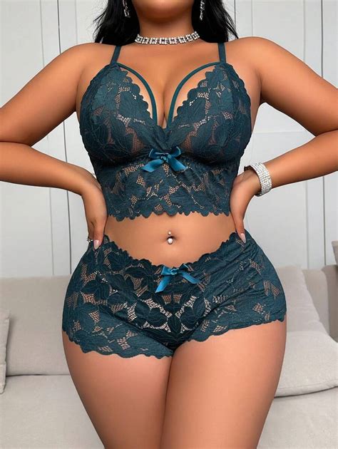 Pcs Set Plus Size Women S Sexy Lace Lingerie Set Shein Usa