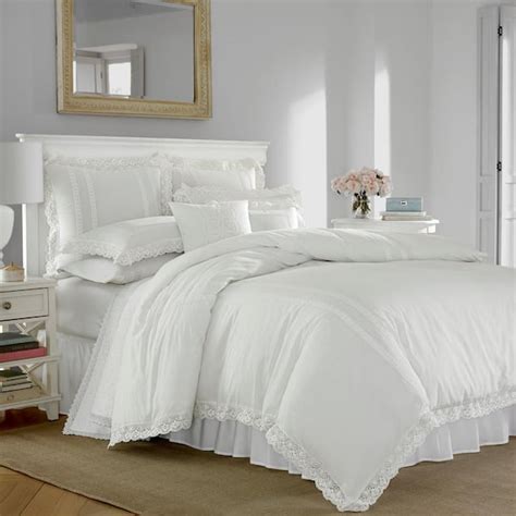 Laura Ashley Annabella 2 Piece White Solid Cotton Twin Comforter Set Ushsa51074018 The Home Depot