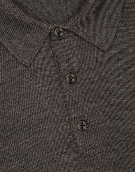 Wool Polo Shirt With Branded Tag In Grey For Men Dolceandgabbana® Us