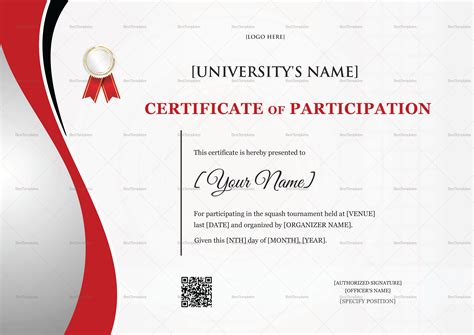 Squash Certificate Design Template in PSD, Word