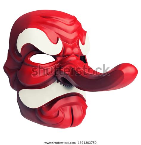 Tengu Japanese Demon Mask On White Stock Illustration 1391303750