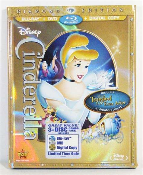 Authentic Disney Cinderella 3 Disc Set Diamond Edition Blu Ray DVD