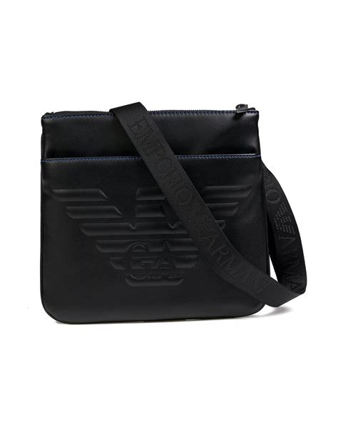 Emporio Armani Mens Embossed Eagle Logo Flat Crossbody Bag