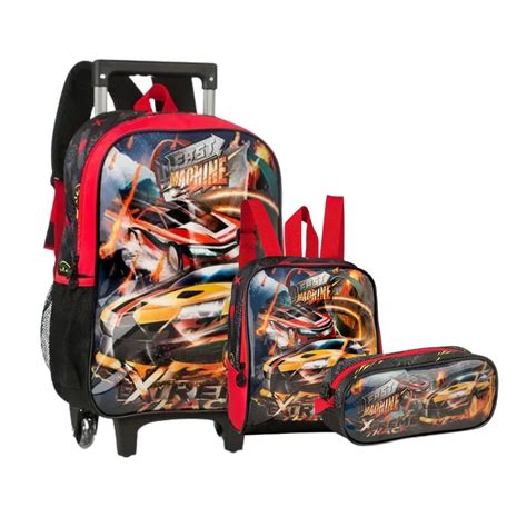 Kit De Mochila De Rodinha Lancheira E Estojo Infantil Masculina Hot