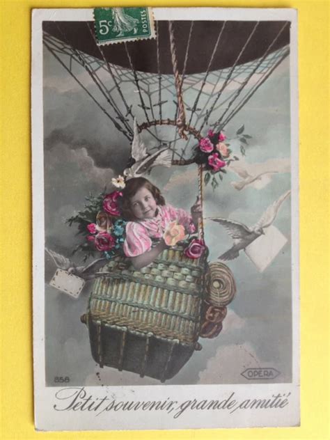 CPA FANTAISIE NACELLE Ballon MONTGOLFIERE Hot Air Balloon JEUNE FILLE Fleurs EUR PicClick FR