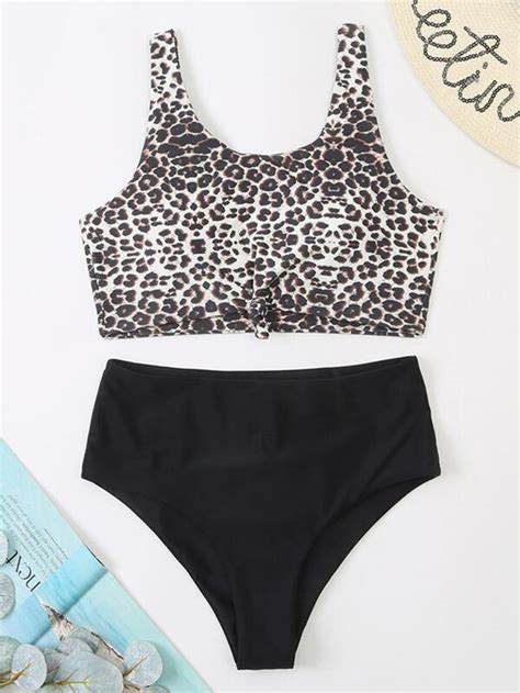 Bikini Mit Leopard Muster Knoten Hoher Taille SHEIN Schweiz