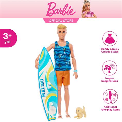 Barbie Fab Barbie The Movie Poseable Blonde Ken Doll With Surfboard Pet Beach Themed