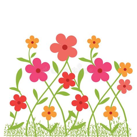 Colorful Flowers in Garden - Illustrated Vector Art