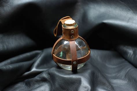 Glass Potion Bottle W Brown Leather Center Strap Renaissance Pirate