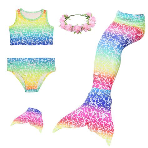 Buy Mermaid Tail Swimmable Princess Bikini Set Swimsuit Costume For Girls With Fin Online At