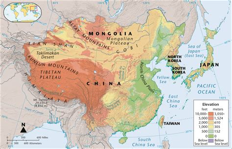 asia physical features map  kids