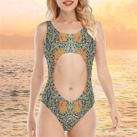 Vintage Navel Back Hollow One Piece Swimsuit Vintage Bikini Vintage Seashell