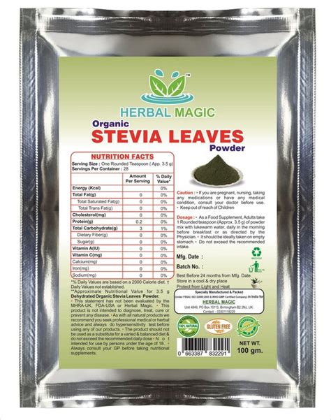 100g Certified Organic Stevia Leaves Powder Natural Sweetener Etsy