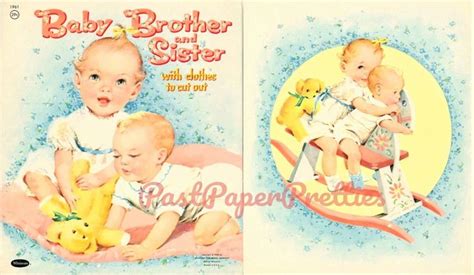 Vintage Paper Dolls Baby Brother And Sister Cute Twin Babies C 1958